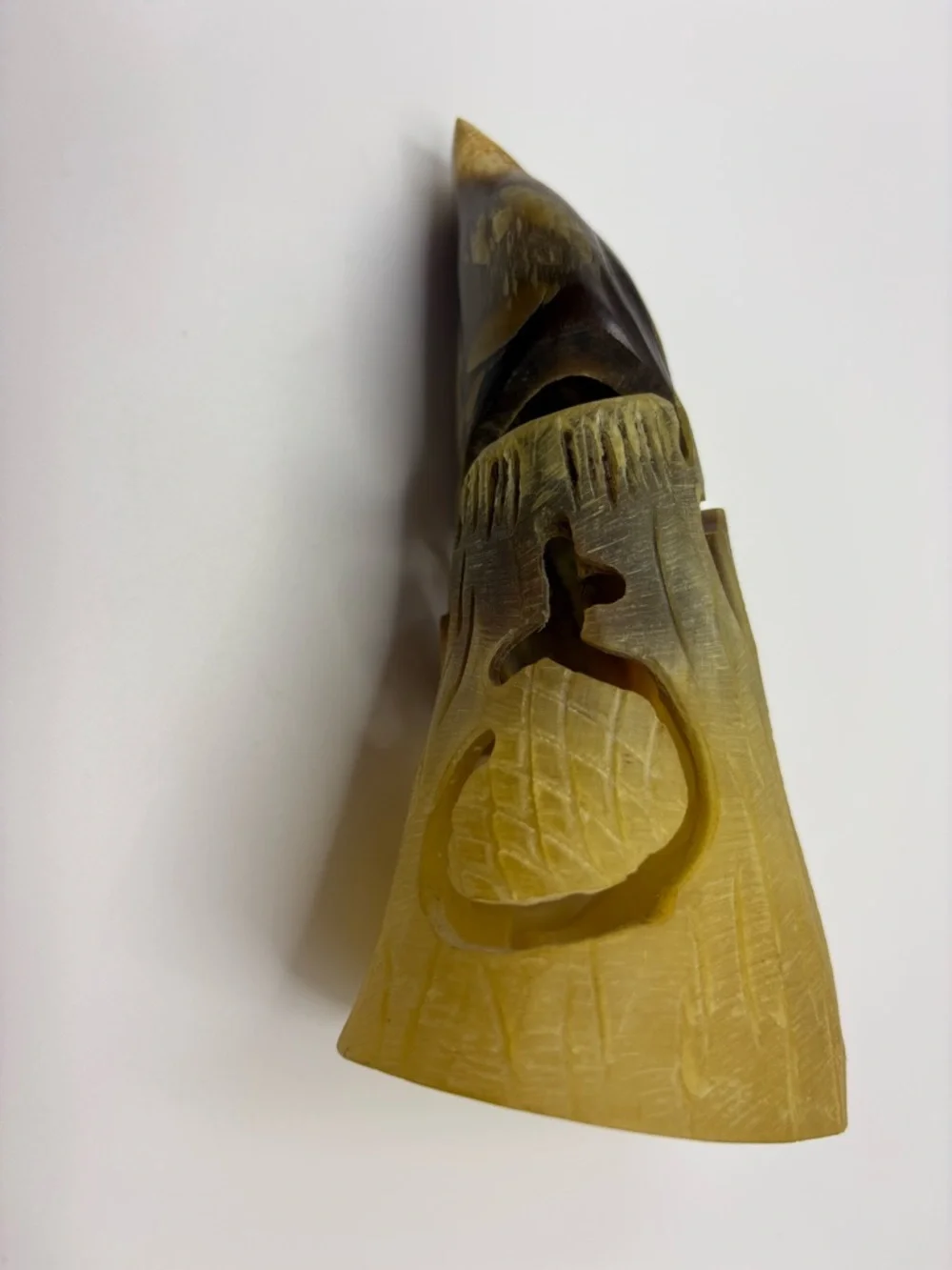 Vintage Hand-Carved Buffalo Horn Bird Figurine Mid Century Era Songbird Decor